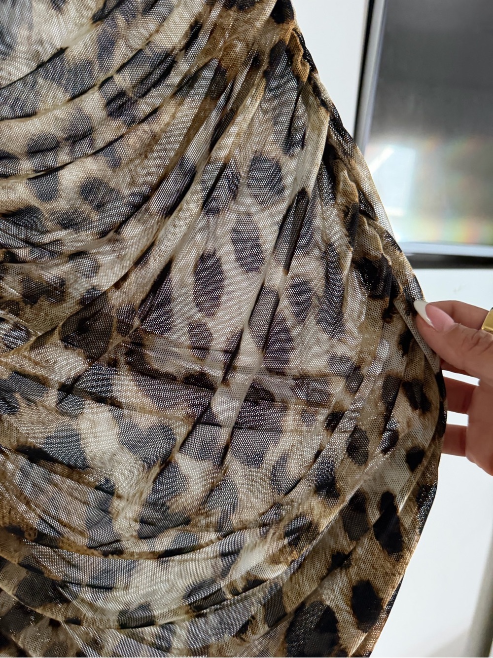 Leopard Sheer Ruched Dress - Picture 6 of 10